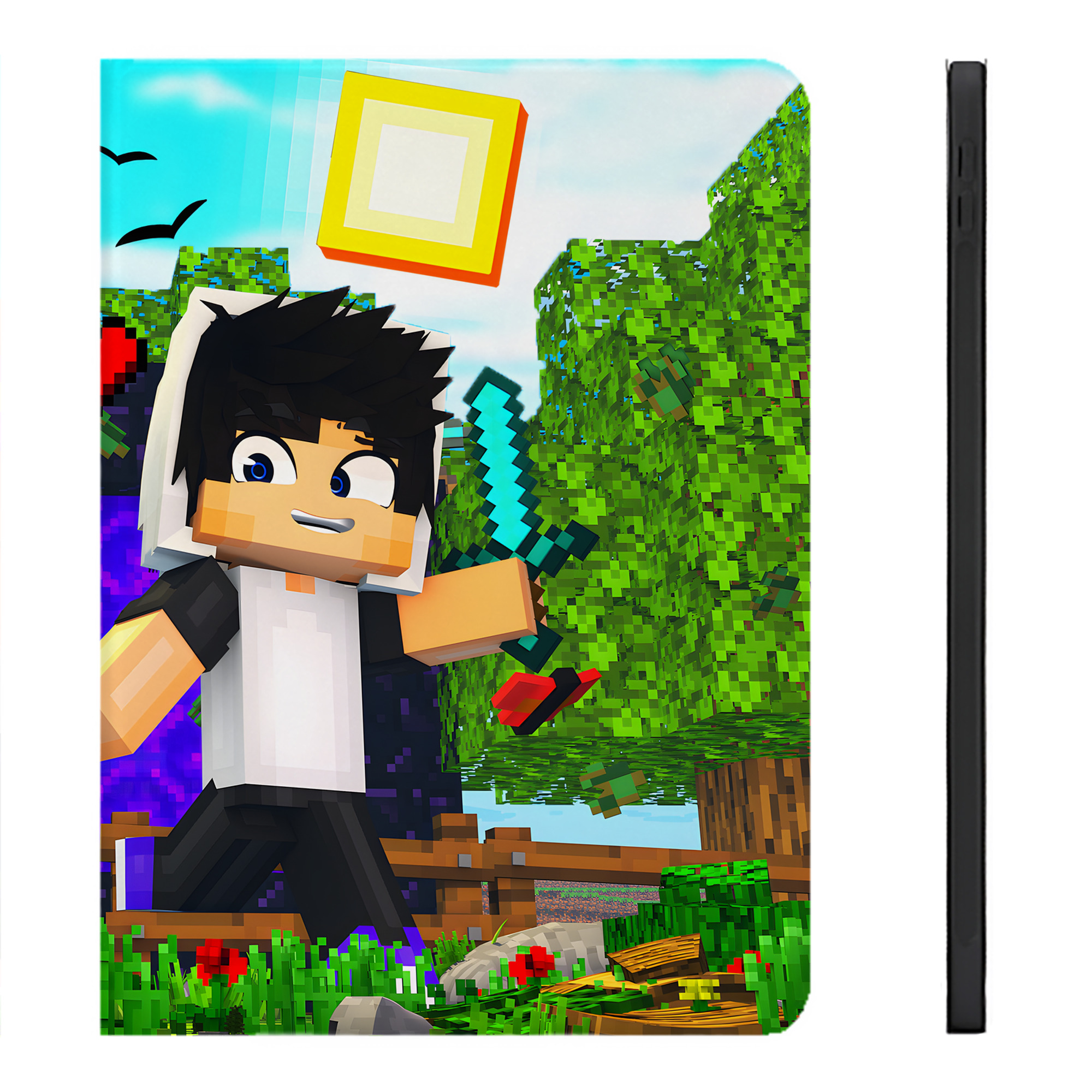 （画像用） マインクラフト ブロックの世界 Minecraft MC Block world IPadケース ペンホルダー付き ブックスタイルデザイン